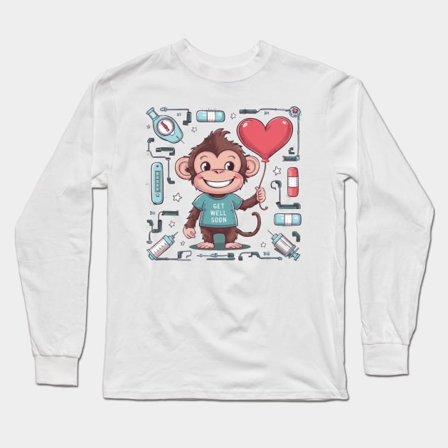 Get Well Soon Cute Monkey Long Sleeve T-Shirt by alby store